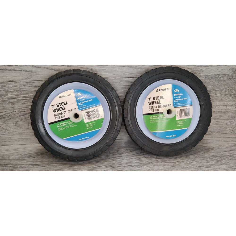 Set of 2 Arnold 7" x 1.50" Steel Wheels Lawn Mower Utility Cart 55 lb Load 1/2"
